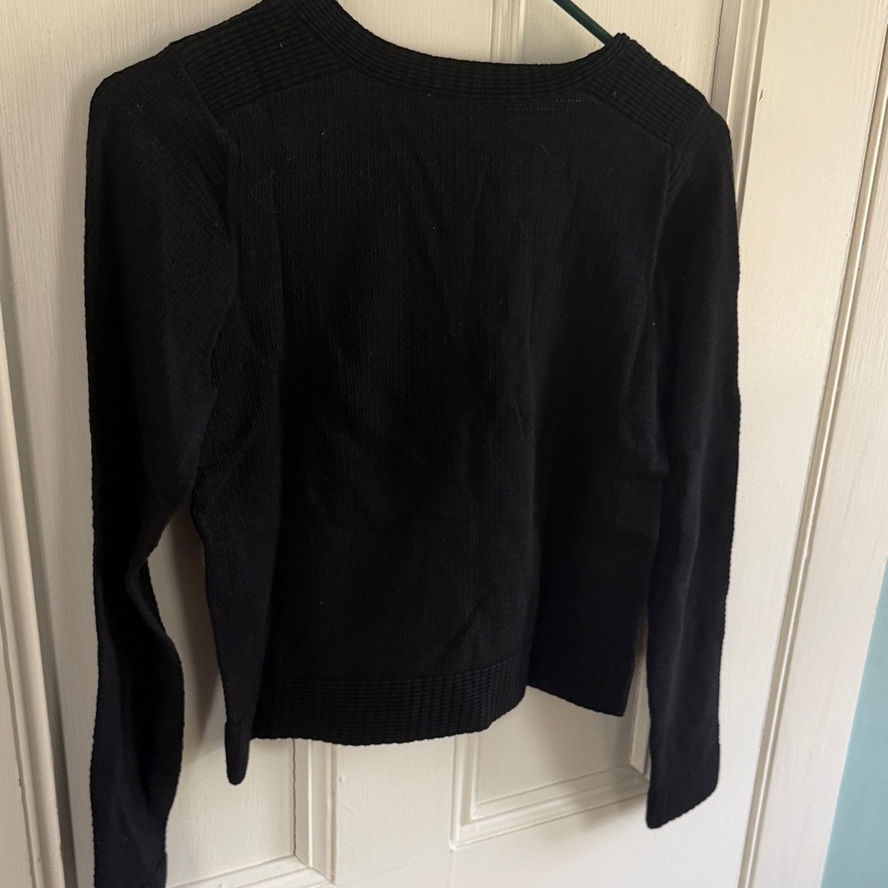Sandro Black Button-Up Ribbed Crewneck Cardigan - Picture 5 of 8